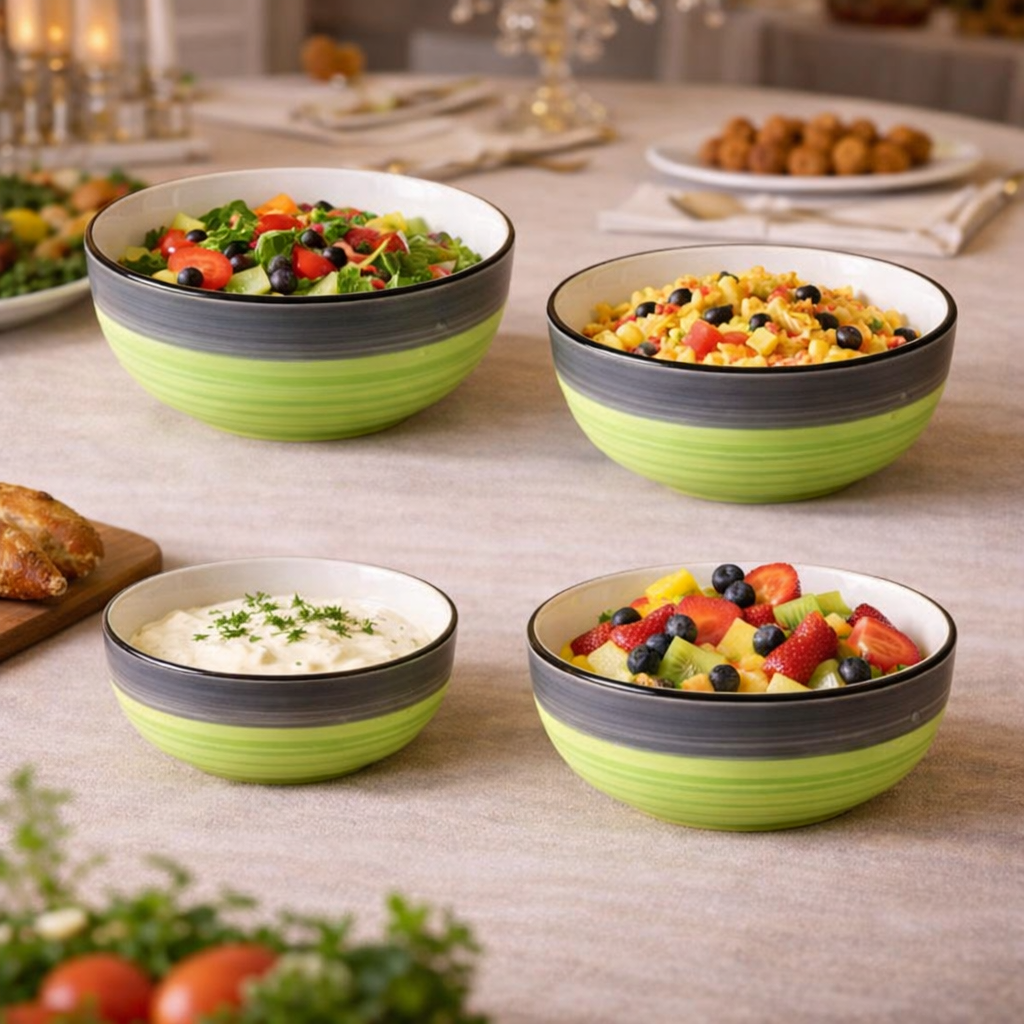 Kunhar Ceramic Mixing Bowl Set – 4 Pieces (1000ml, 750ml, 500ml, 300ml), Green Gray – Durable, Microwave & Dishwasher Safe – Ideal for Mixing, Serving & Storage - Image 2
